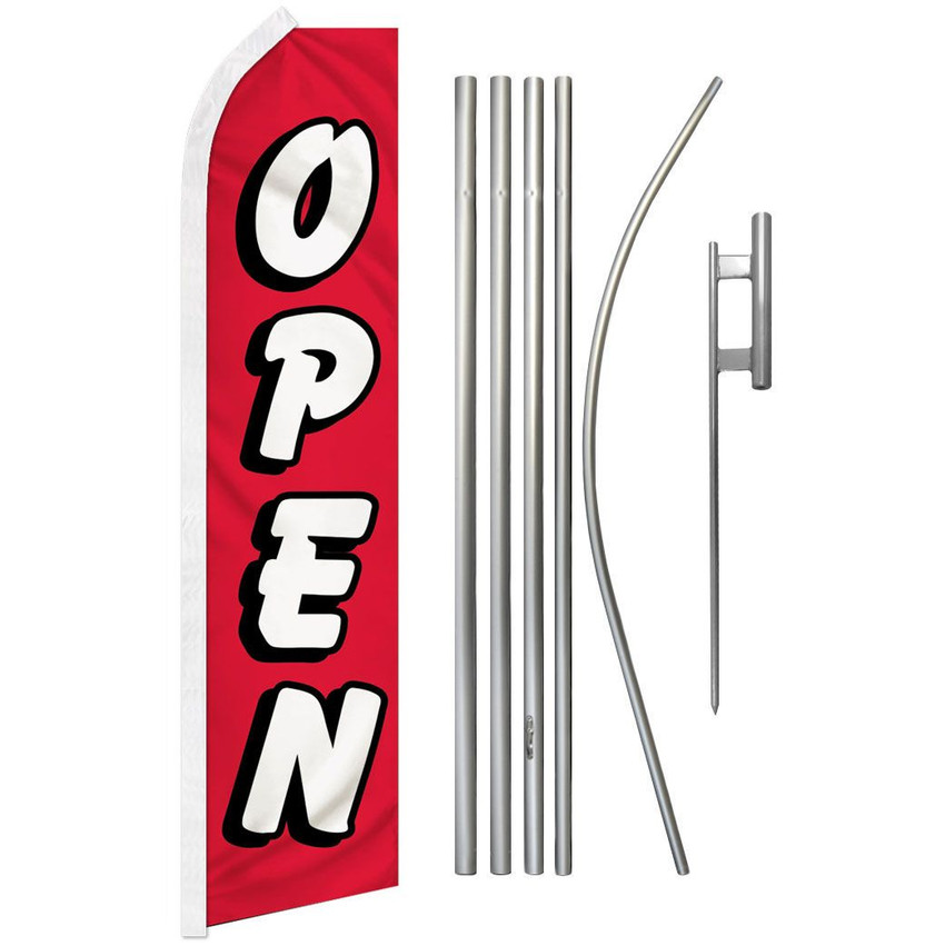 Open (Red & White) Super Flag & Pole Kit
