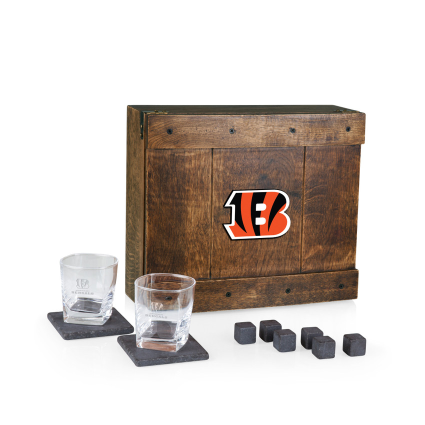 Cincinnati Bengals Whiskey Box Gift Set, (Oak Wood)