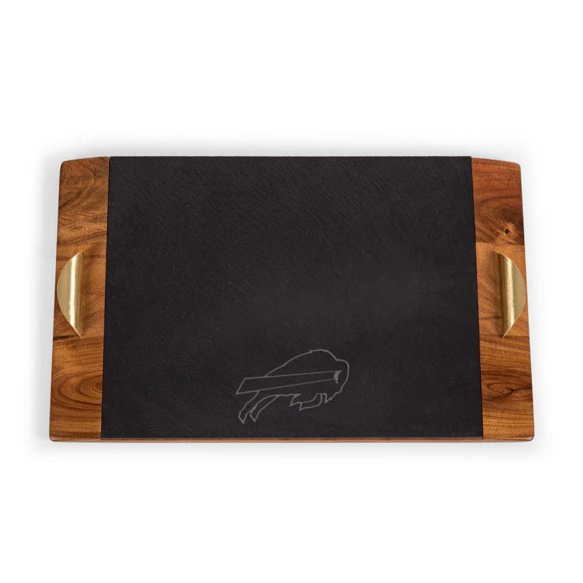 Buffalo Bills Covina Acacia and Slate Serving Tray, (Acacia Wood & Slate Black with Gold Accents)