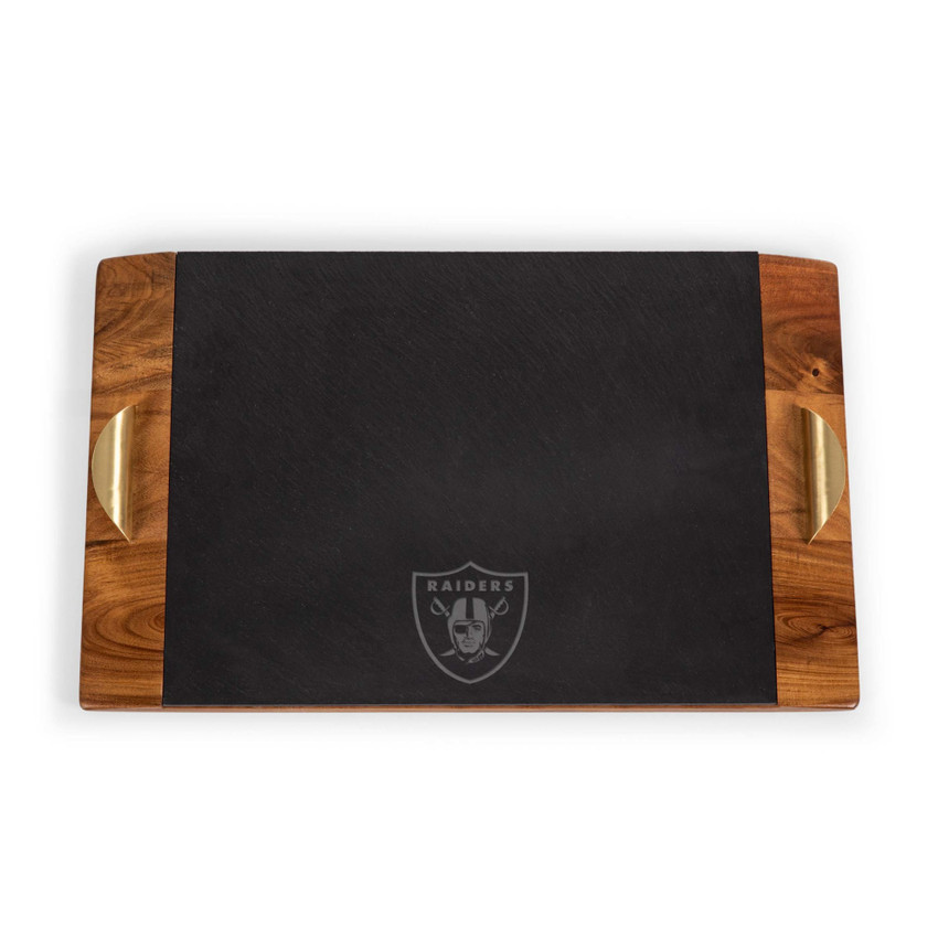 Las Vegas Raiders Covina Acacia and Slate Serving Tray, (Acacia Wood & Slate Black with Gold Accents)