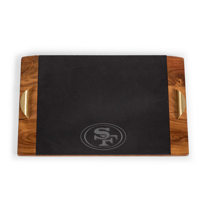 San Francisco 49ers Covina Acacia and Slate Serving Tray, (Acacia Wood & Slate Black with Gold Accents)