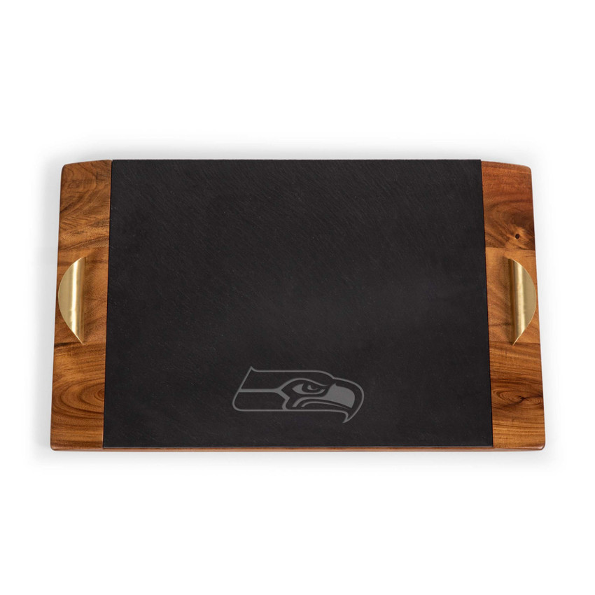 Seattle Seahawks Covina Acacia and Slate Serving Tray, (Acacia Wood & Slate Black with Gold Accents)