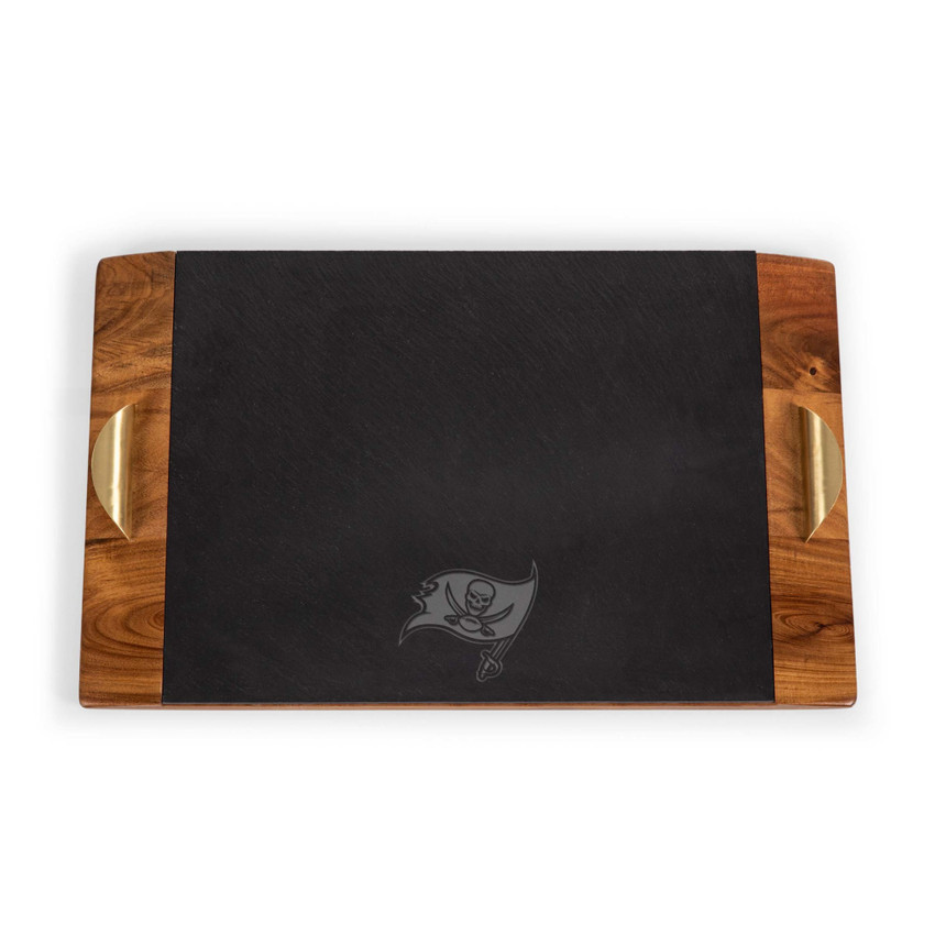 Tampa Bay Buccaneers Covina Acacia and Slate Serving Tray, (Acacia Wood & Slate Black with Gold Accents)