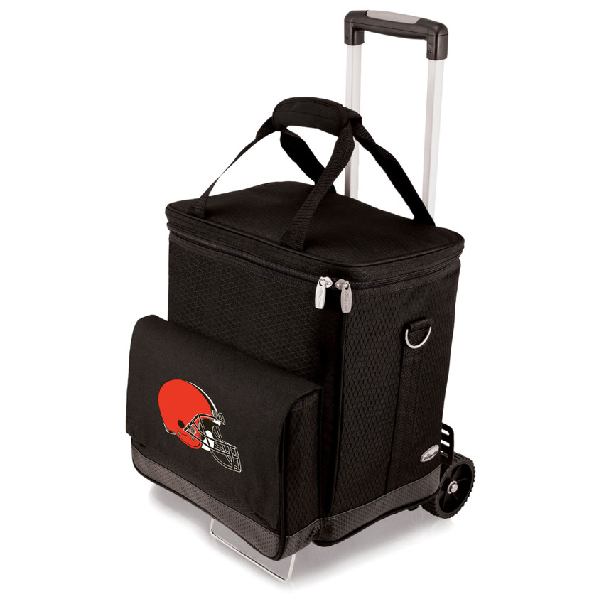 Cleveland Browns Cellar 6-Bottle Wine Carrier & Cooler Tote with Trolley, (Black with Gray Accents)