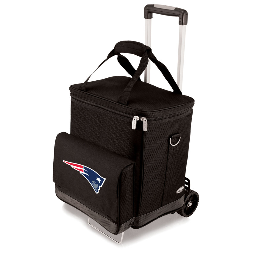 New England Patriots Cellar 6-Bottle Wine Carrier & Cooler Tote with Trolley, (Black with Gray Accents)