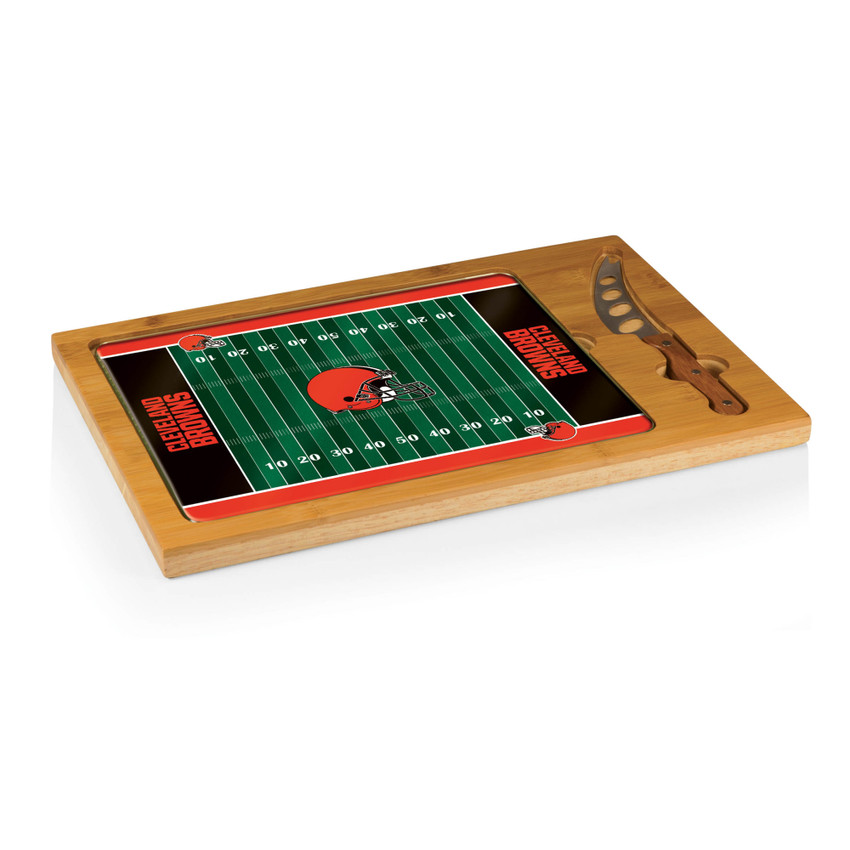 Cleveland Browns Football Field Icon Glass Top Cutting Board & Knife Set, (Parawood & Bamboo)