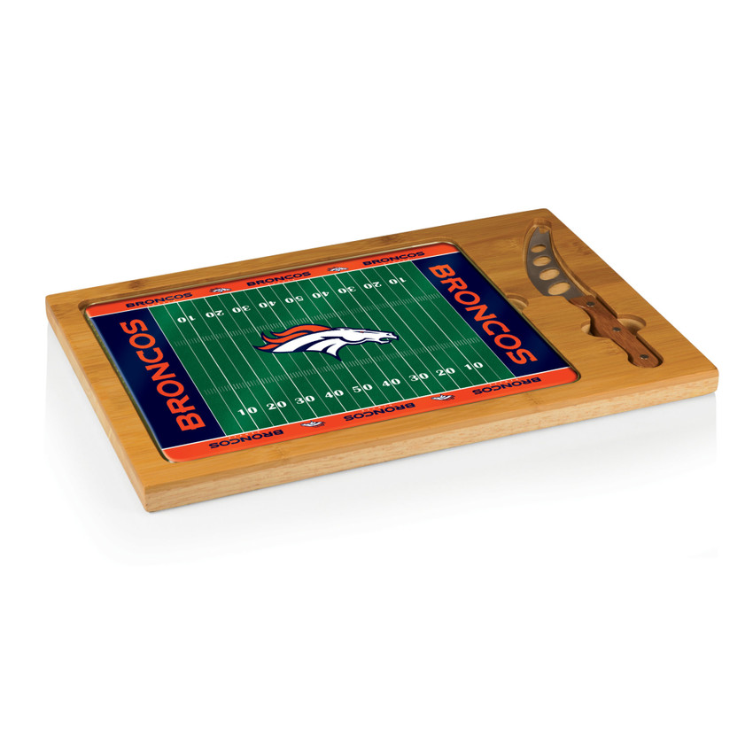 Denver Broncos Football Field Icon Glass Top Cutting Board & Knife Set, (Parawood & Bamboo)