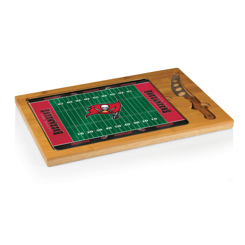 Tampa Bay Buccaneers Football Field Icon Glass Top Cutting Board & Knife Set, (Parawood & Bamboo)