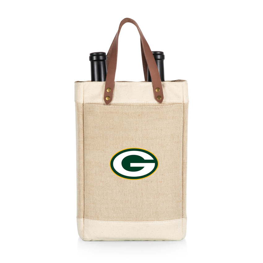 Green Bay Packers Pinot Jute 2 Bottle Insulated Wine Bag, (Beige)
