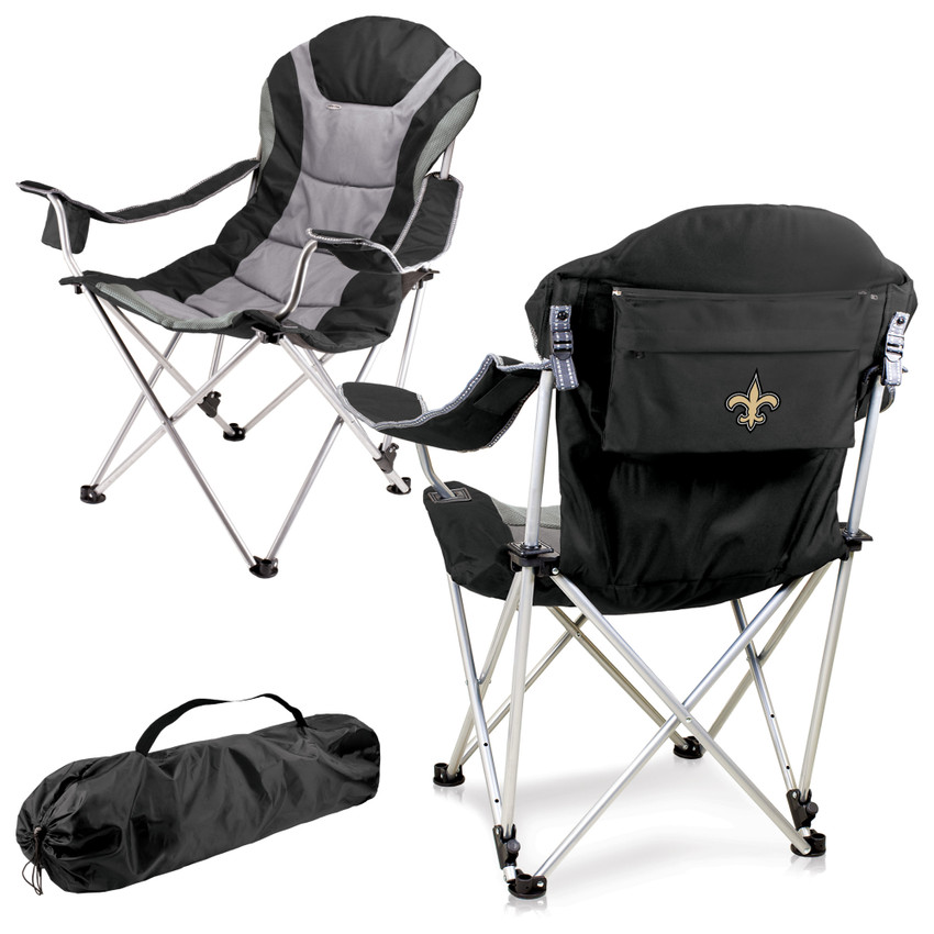 New Orleans Saints Reclining Camp Chair, (Black with Gray Accents)