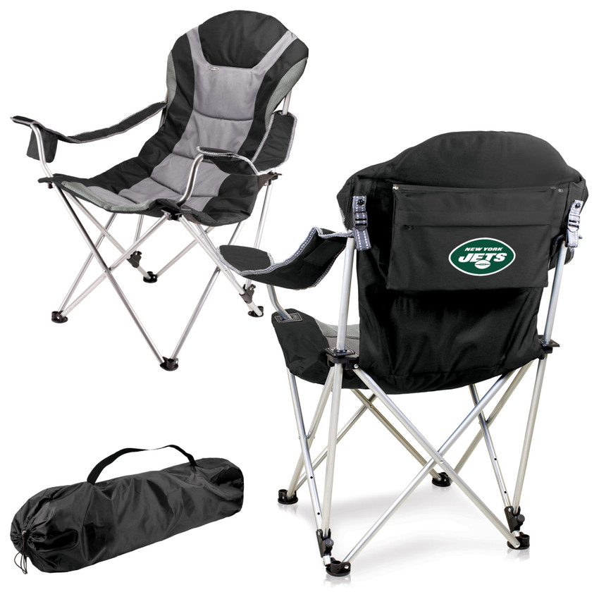 New York Jets Reclining Camp Chair, (Black with Gray Accents)
