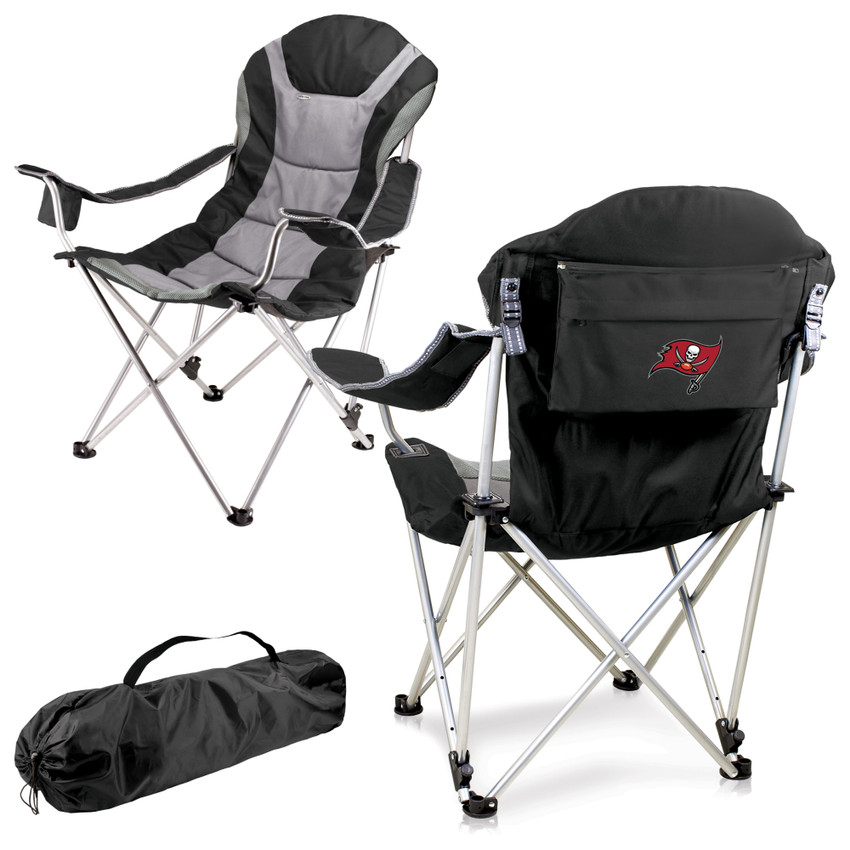 Tampa Bay Buccaneers Reclining Camp Chair, (Black with Gray Accents)