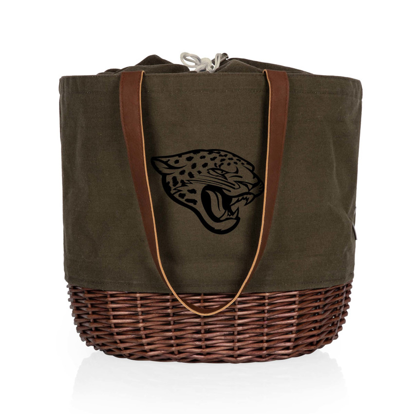 Jacksonville Jaguars Coronado Canvas and Willow Basket Tote, (Khaki Green with Beige Accents)