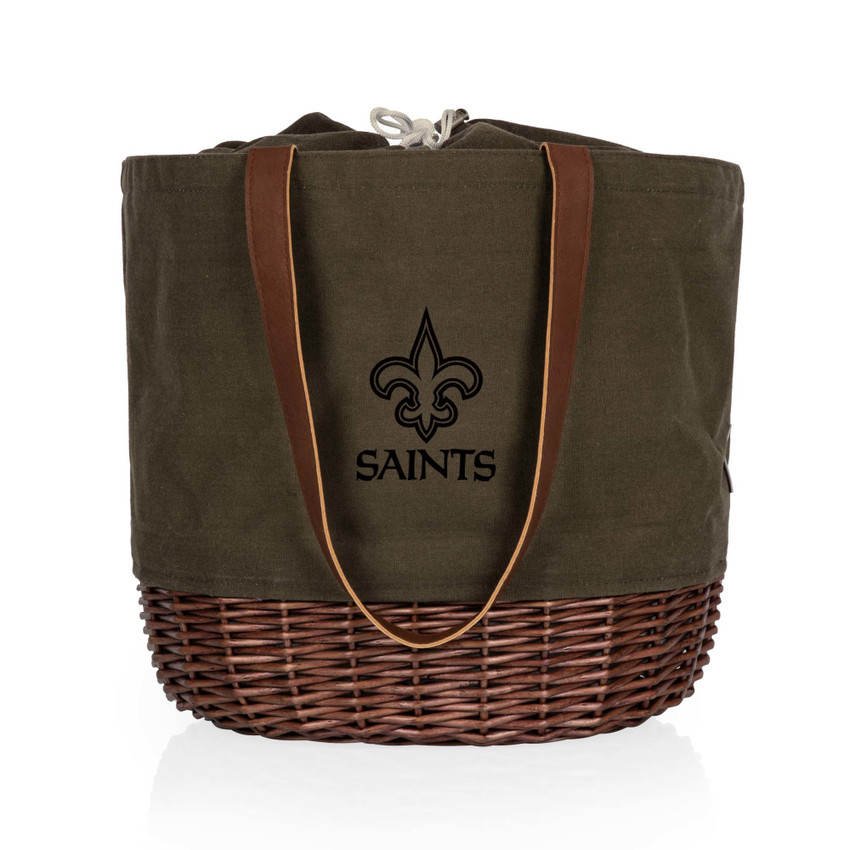 New Orleans Saints Coronado Canvas and Willow Basket Tote, (Khaki Green with Beige Accents)