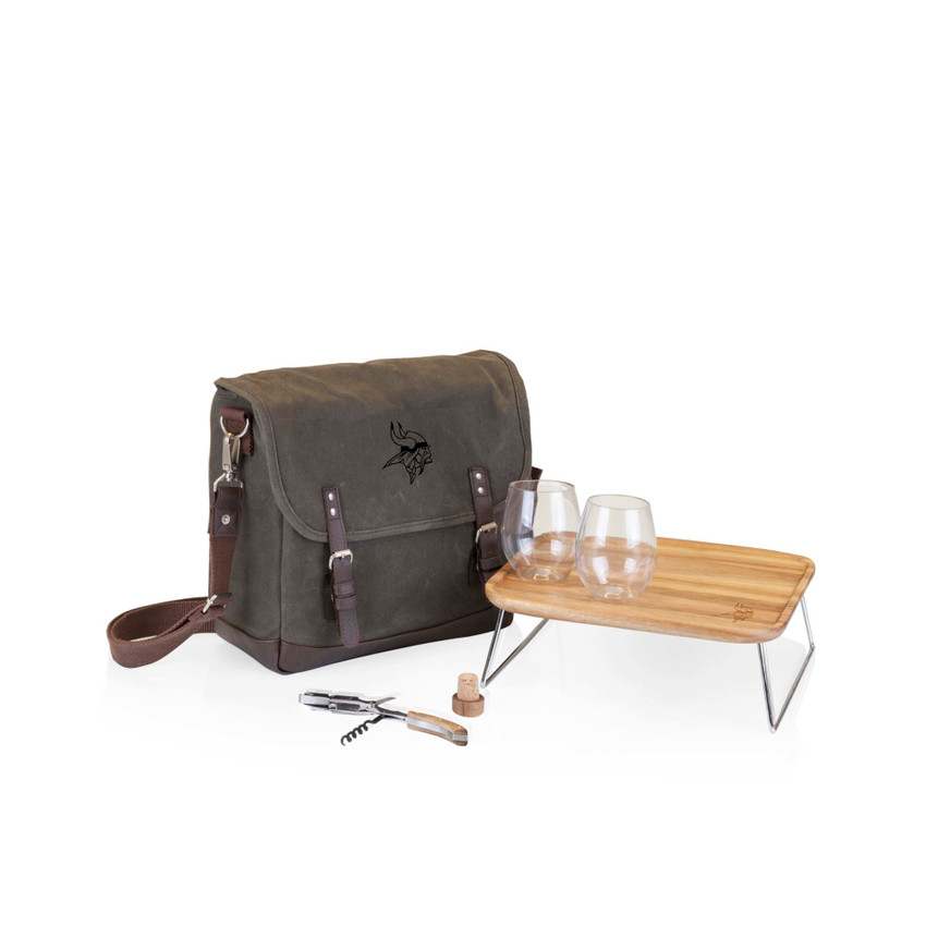 Minnesota Vikings Adventure Wine Tote, (Khaki Green with Brown Accents)