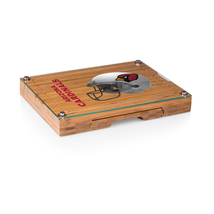 Arizona Cardinals Concerto Glass Top Cheese Cutting Board & Tools Set, (Bamboo)