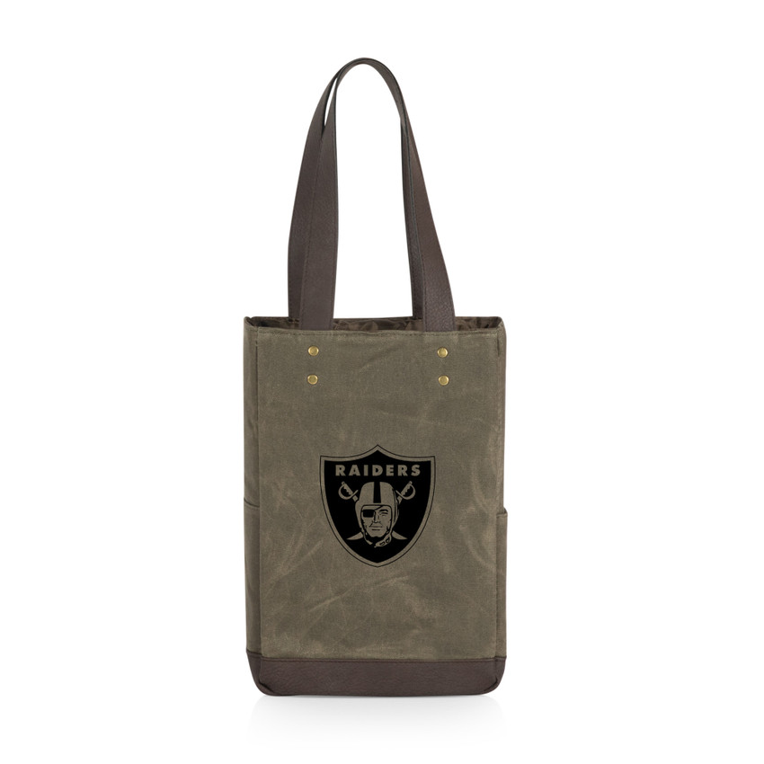 Las Vegas Raiders 2 Bottle Insulated Wine Cooler Bag, (Khaki Green with Beige Accents)