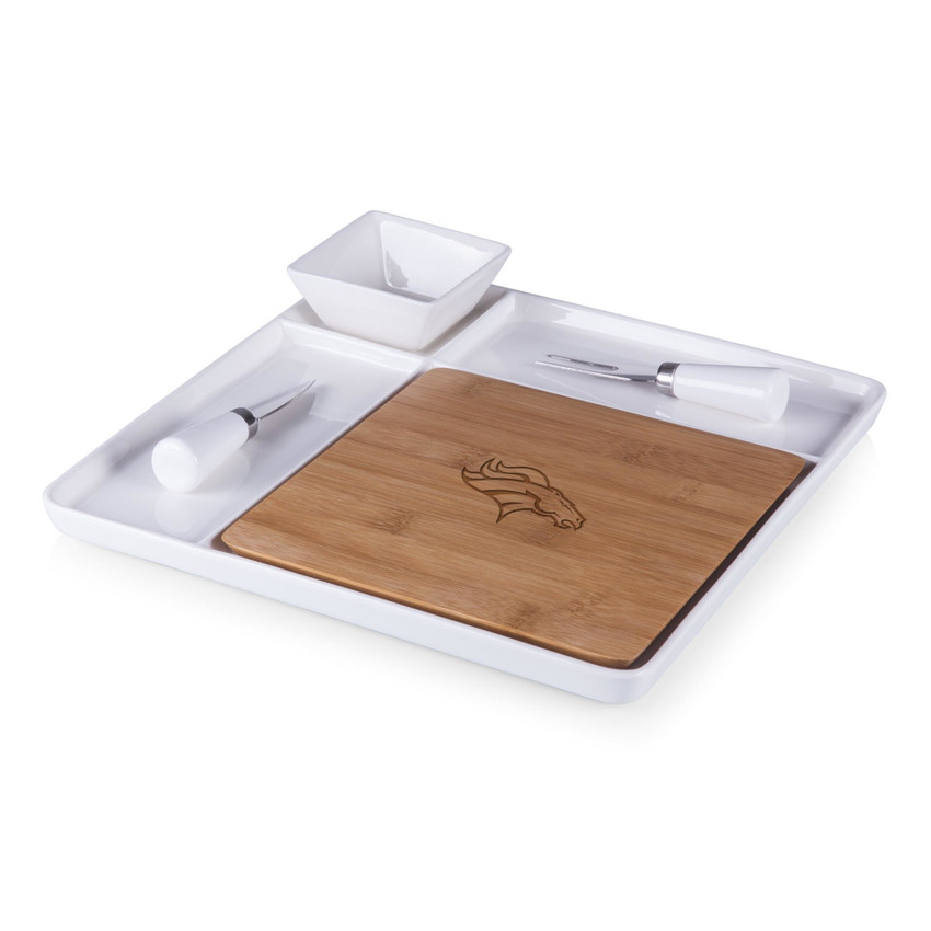 Denver Broncos Peninsula Cutting Board & Serving Tray, (Bamboo & White Ceramic)