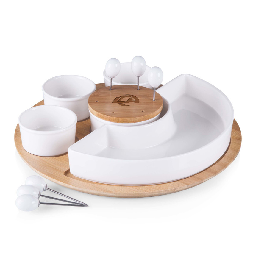 Los Angeles Rams Symphony Appetizer Serving Tray Set, (Bamboo & White Ceramic)