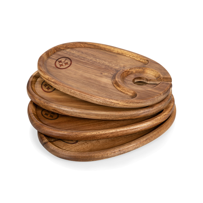 Pittsburgh Steelers Wine Appetizer Plate Set Of 4, (Acacia Wood)