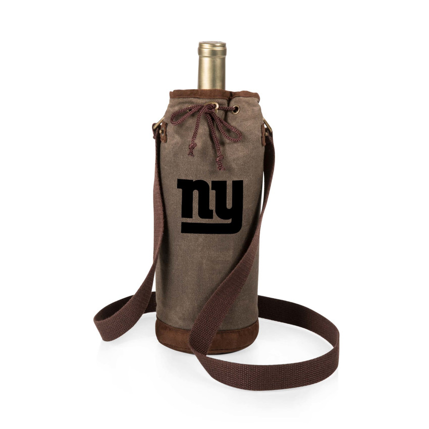 New York Giants Waxed Canvas Wine Tote, (Khaki Green)