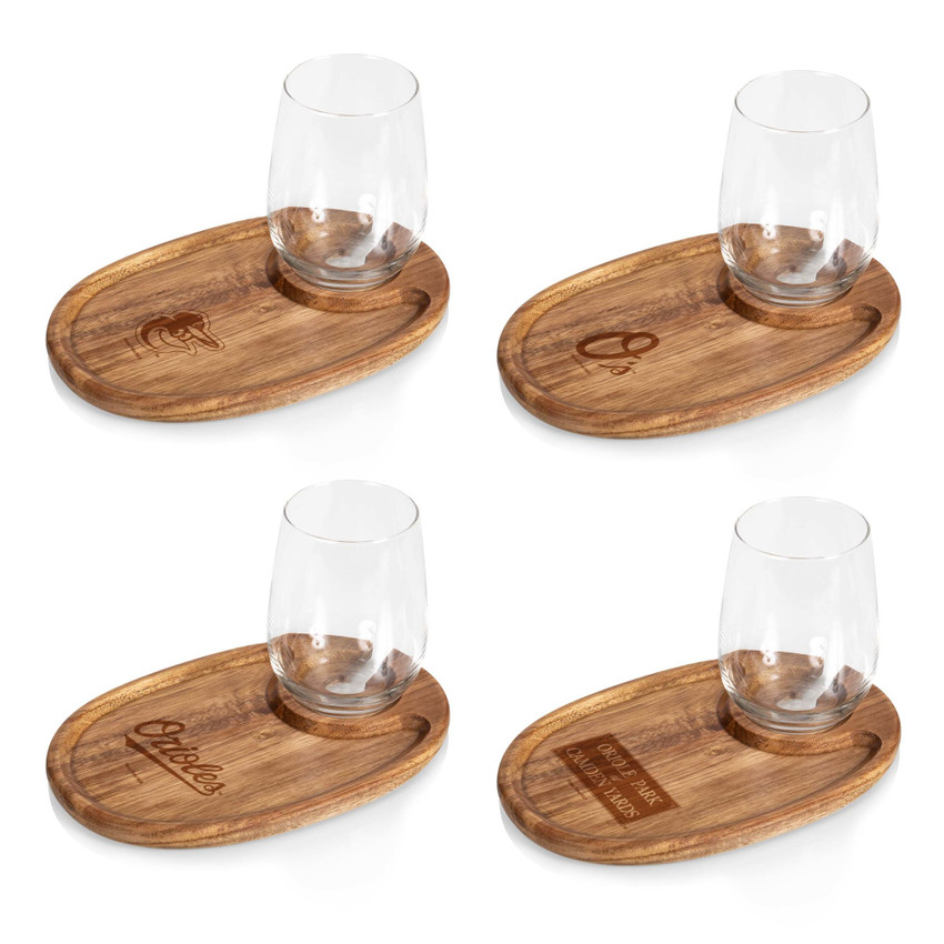 Baltimore Orioles Wine Appetizer Plate Set Of 4 (Acacia Wood)