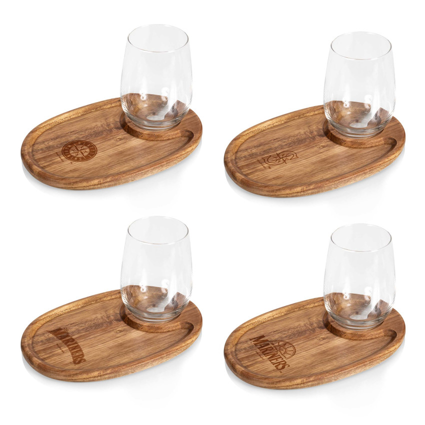Seattle Mariners Wine Appetizer Plate Set Of 4 (Acacia Wood)