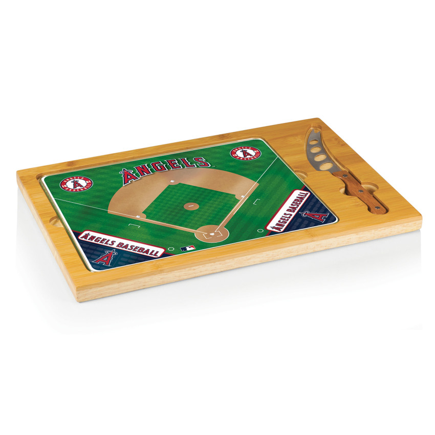 Los Angeles Angels Baseball Diamond Icon Glass Top Cutting Board & Knife Set (Parawood & Bamboo)