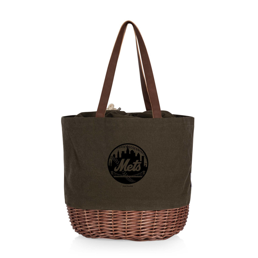 New York Mets Coronado Canvas and Willow Basket Tote (Khaki Green with Beige Accents)