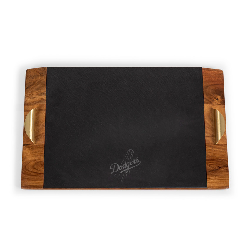 Los Angeles Dodgers Covina Serving Tray MLB Acacia Wood & Slate Black with Gold Accents Tray
