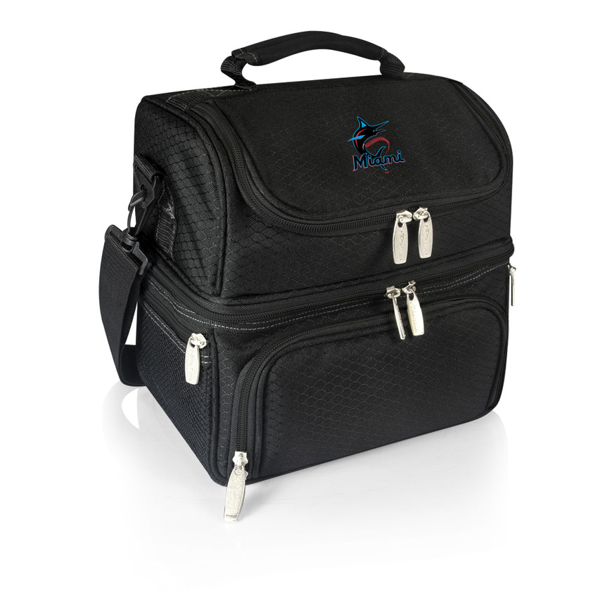 Miami Marlins Pranzo Lunch Bag Cooler with Utensils MLB Lunch Tote (Black)