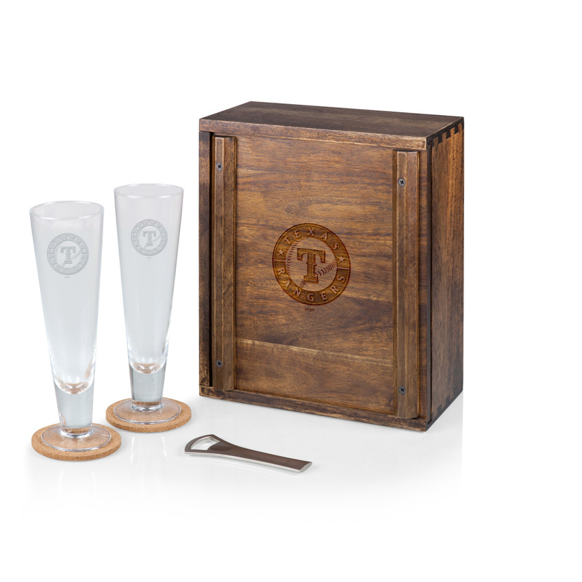 Texas Rangers Pilsner Beer Glass Gift Set (Acacia Wood)