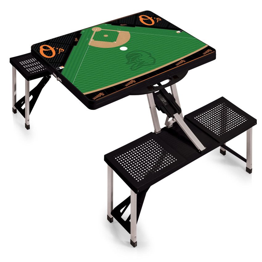 Baltimore Orioles Baseball Diamond Picnic Table Portable Folding Table with Seats (Black)