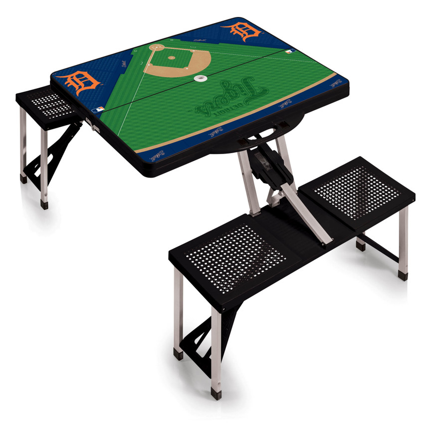 Detroit Tigers Baseball Diamond Picnic Table Portable Folding Table with Seats (Black)