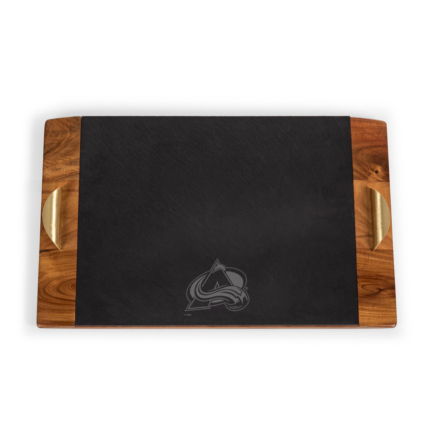 Colorado Avalanche Covina Acacia and Slate Serving Tray, (Acacia Wood & Slate Black with Gold Accents)