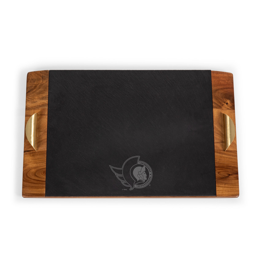 Ottawa Senators Covina Acacia and Slate Serving Tray, (Acacia Wood & Slate Black with Gold Accents)