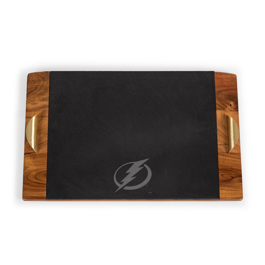 Tampa Bay Lightning Covina Acacia and Slate Serving Tray, (Acacia Wood & Slate Black with Gold Accents)