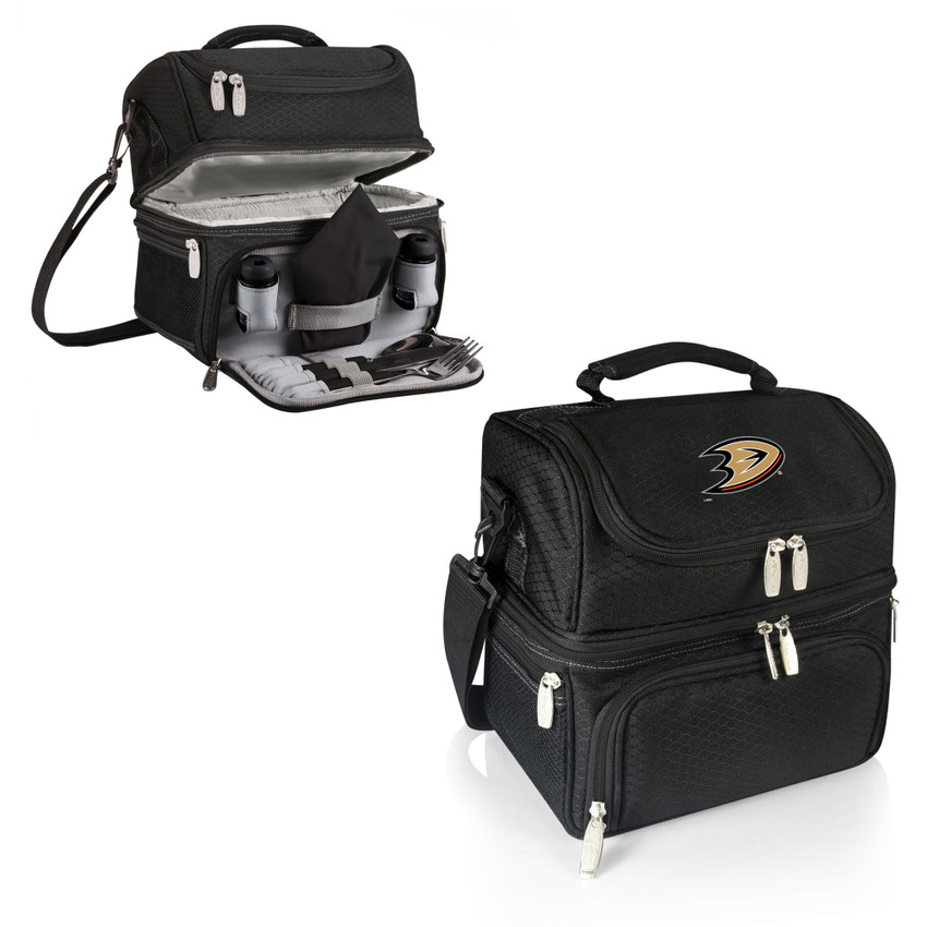 Anaheim Ducks Pranzo Lunch Bag Cooler with Utensils NHL Lunch Tote, (Black)
