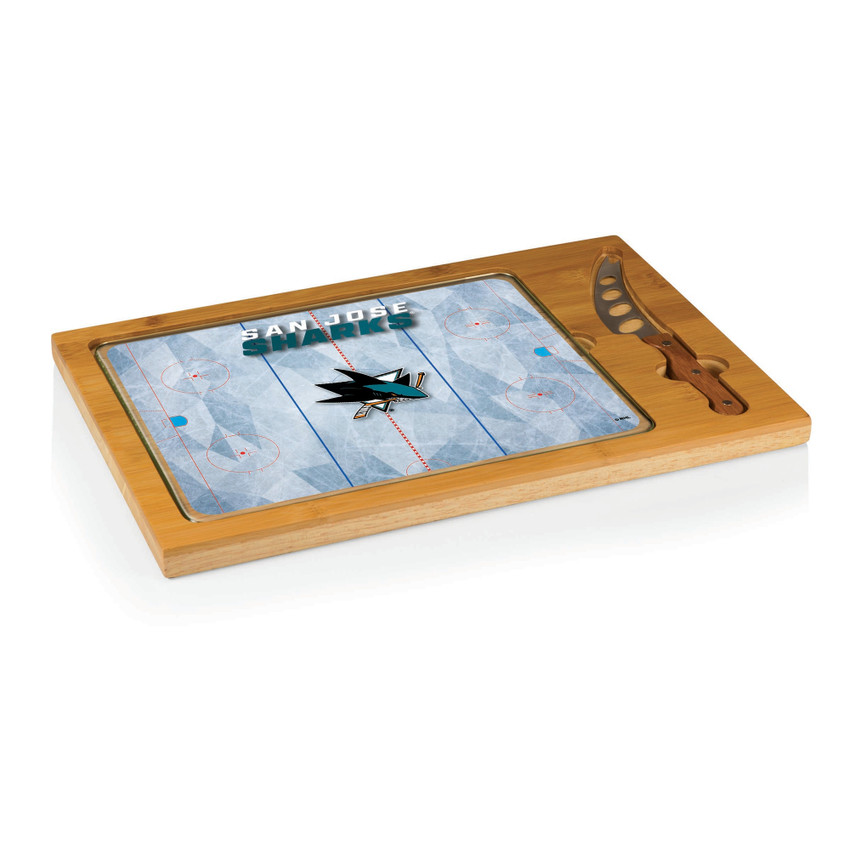 San Jose Sharks Hockey Rink Icon Glass Top Cutting Board & Knife Set, (Parawood & Bamboo)