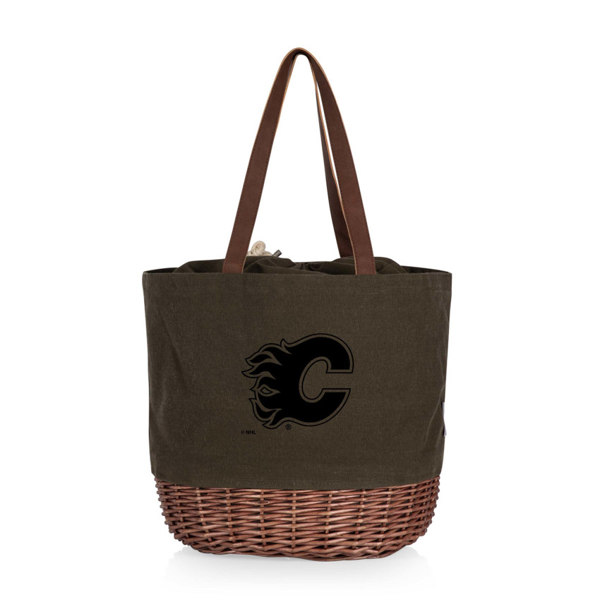 Calgary Flames Coronado Canvas and Willow Basket Tote, (Khaki Green with Beige Accents)