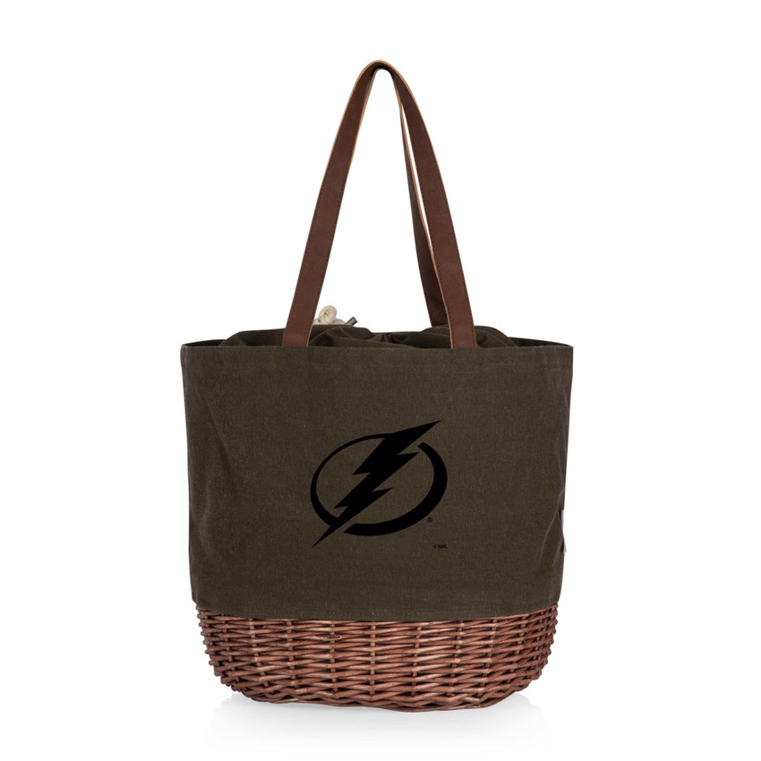 Tampa Bay Lightning Coronado Canvas and Willow Basket Tote, (Khaki Green with Beige Accents)