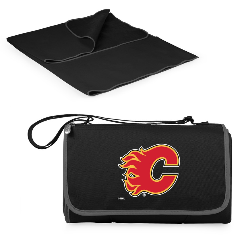 Calgary Flames Blanket Tote Outdoor Picnic Blanket, (Black with Black Exterior)