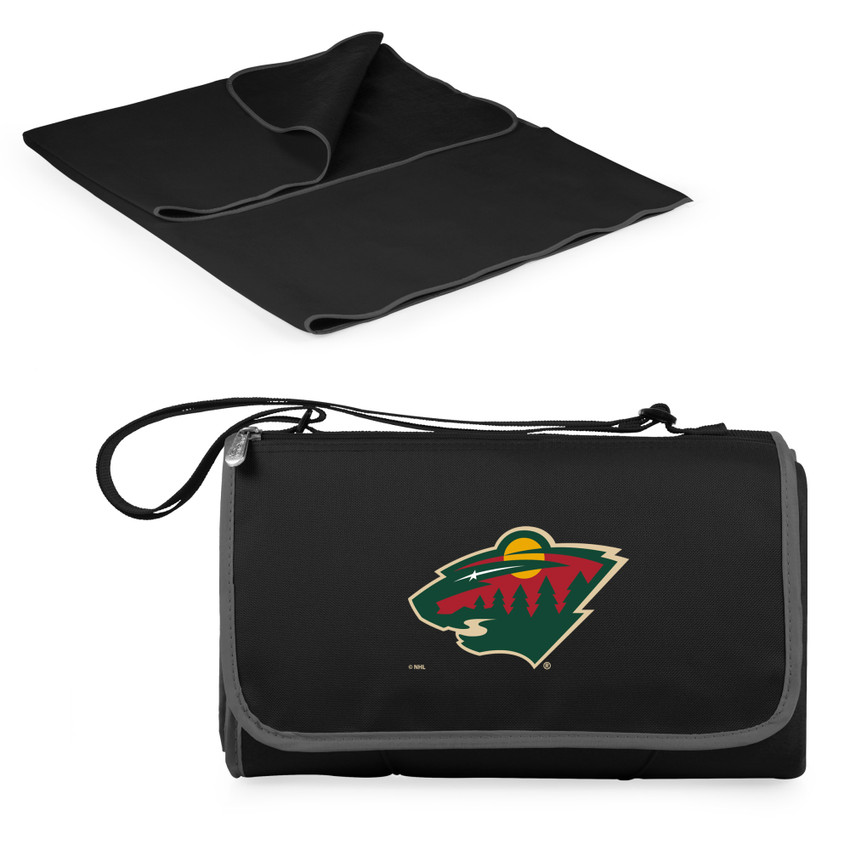 Minnesota Wild Blanket Tote Outdoor Picnic Blanket, (Black with Black Exterior)
