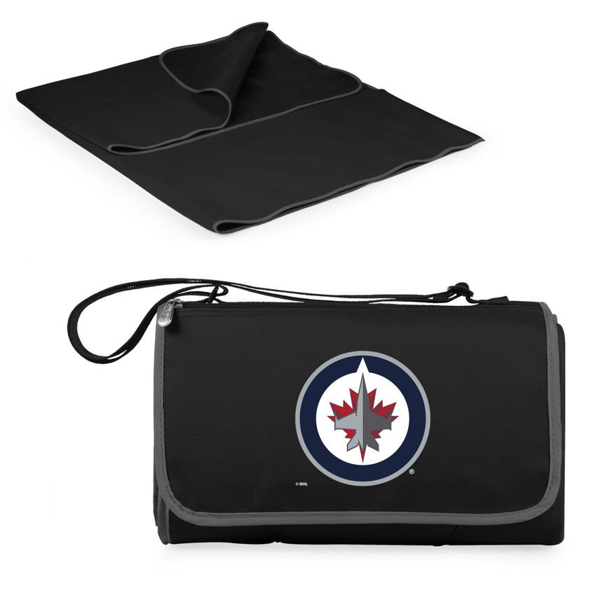 Winnipeg Jets Blanket Tote Outdoor Picnic Blanket, (Black with Black Exterior)