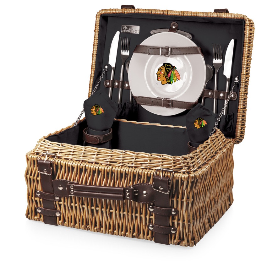Chicago Blackhawks Champion Picnic Basket, (Black with Brown Accents)