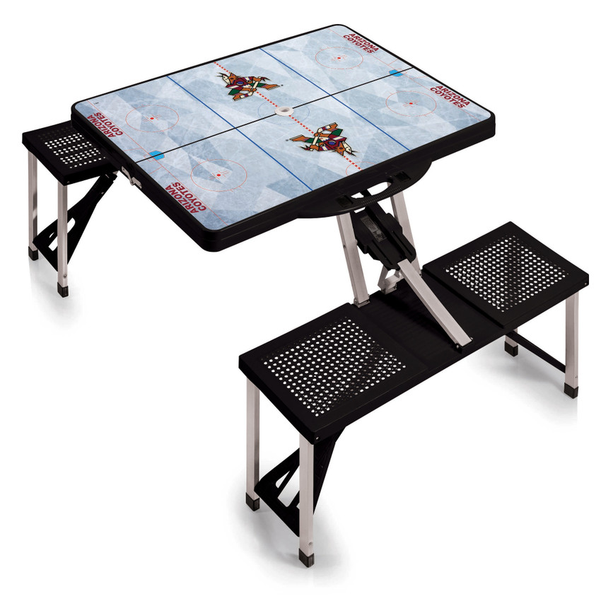 Arizona Coyotes Hockey Rink Picnic Table Portable Folding Table with Seats, (Black)