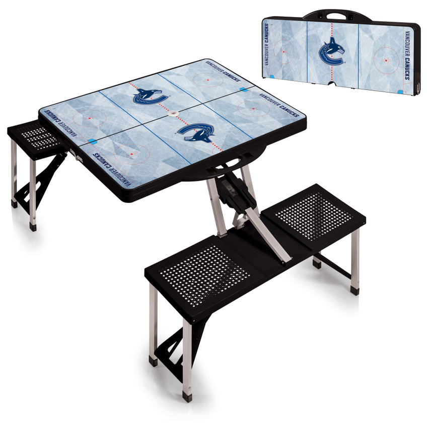 Vancouver Canucks Hockey Rink Picnic Table Portable Folding Table with Seats, (Black)