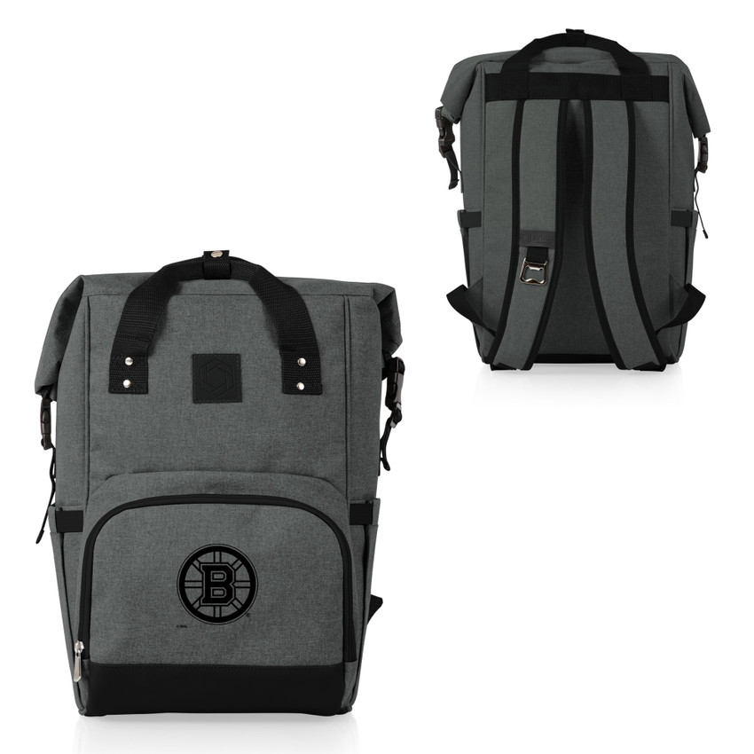 Boston Bruins On The Go Roll-Top Backpack Cooler, (Heathered Gray)