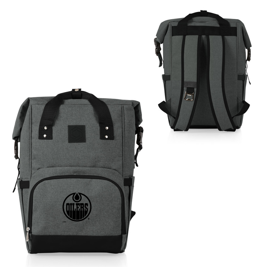 Edmonton Oilers On The Go Roll-Top Backpack Cooler, (Heathered Gray)