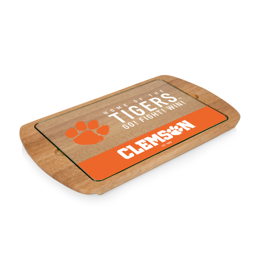 Clemson Tigers Billboard Glass Top Serving Tray, (Parawood)